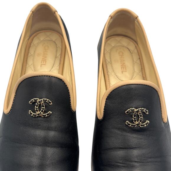 Chanel CC Chain Lambskin Leather Flat Loafers Slippers Black 40 / 9.5 - Picture 6 of 11
